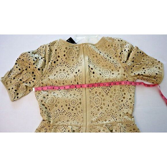 Lauren Ralph Lauren Women's Sz 10 Beige Lamb Leather Peplum Cutout Blouse $395 - Picture 10 of 13